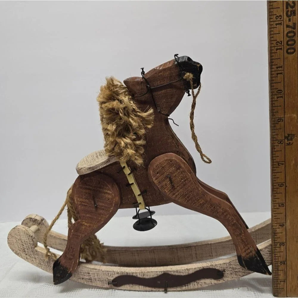 Vintage Handcrafted Amish Wooden Doll Rocking Horse Country Decor Figurine 12